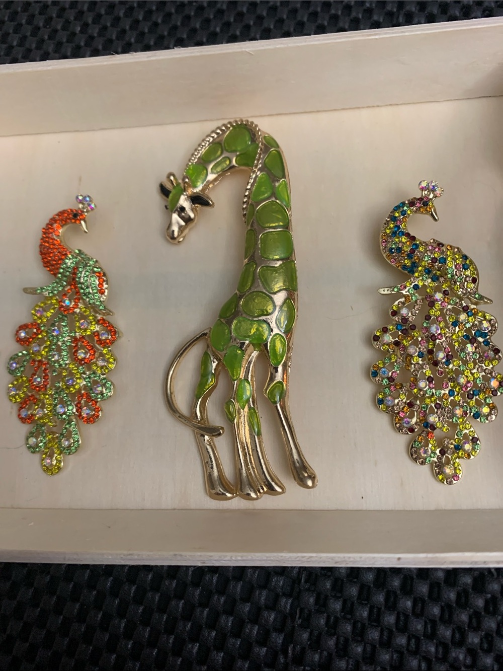 Green Enamel Giraffe Brooch & Two Peacocks - Elegant Women’s Jewelry- BRAND NEW